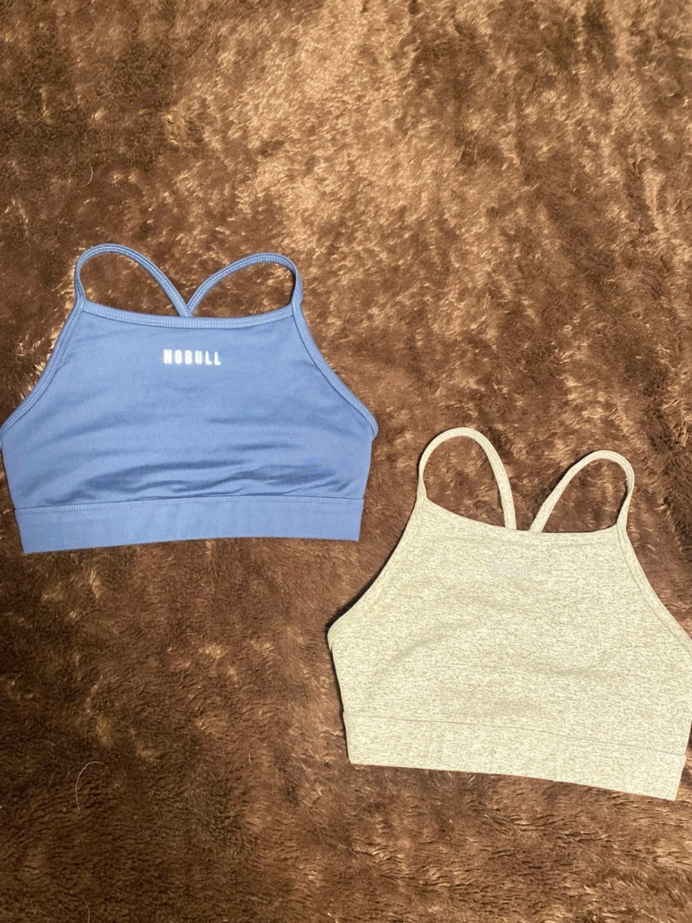 NOBULL high neck Sports Bras in blue and feathered grey size small